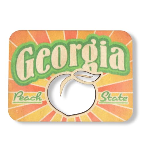 Imán de Madera Georgia Peach State con Diseño de Durazno miniatura 1