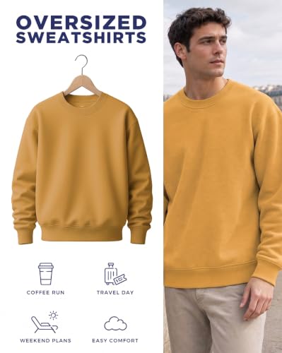 Image of Nobero Oversized Sweatshirts for Man Stylish Crew Neck | 280 GSM Rich Cotton Fleece Solid Oversized Fit Full Sleeve Sweatshirt for Men | Stylish Casual Wear Winter Sweatshirt for Men