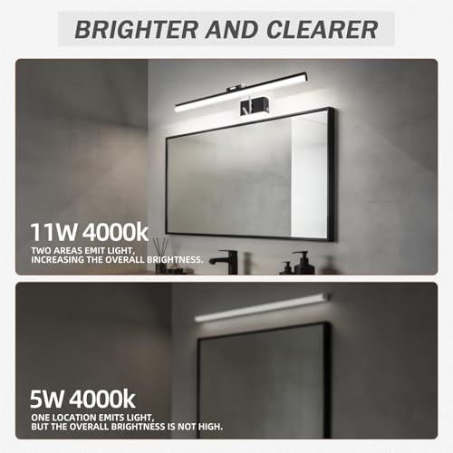 Image of Modern Bathroom Light Fixtures 23 inch Led Vanity Lights,11W,Rotatable,Black BAR Bathroom Lighting fixtures Over Mirror,4000K Daylight Dimming Wall Light Fixtures for Bedroom