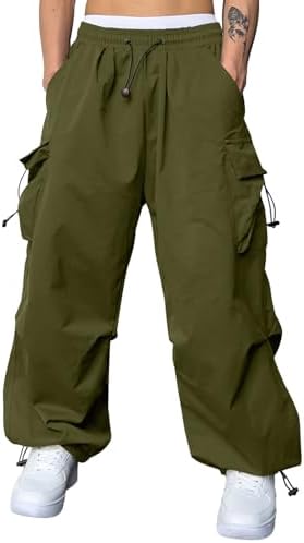 JMIERR Mens Loose Fit Drawstring Y2K Baggy Parachute Cargo Pants