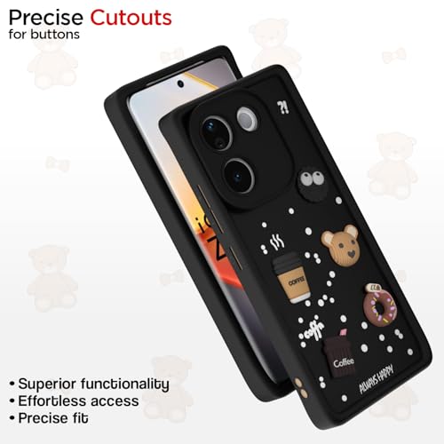 Image of Pikkme Bumper Case for Vivo T3 Pro 5G / iQOO Z9s Pro 5G | Cute Fun Cartoon 3D Bear Silicone Full Body Protection Back Cover (Black)