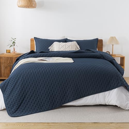 Image of Andency Navy Blue King Size Quilt Bedding Set (106x96 Inch), 3 Pieces Soft Lightweight Bedspread Coverlet, Boho Summer Quilt King Size for All Season(1 Quilt, 2 Pillow Shams)