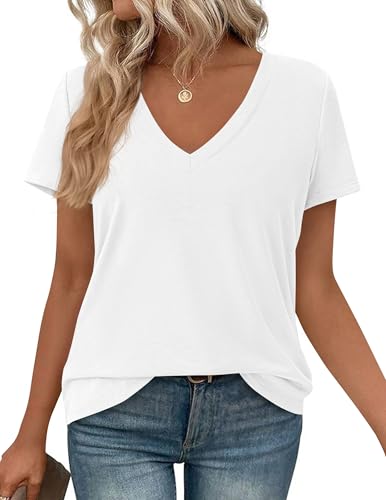 Opiniones de Camisetas y tops para comprar hoy. 43 PRETTYGARDEN Camisetas de Gran tamaño para Mujer, Tops de Verano 2026, Camisetas básicas holgadas Informales de Manga Corta con Cuello en V, Ropa de Primavera(Blanco, X-Grande)