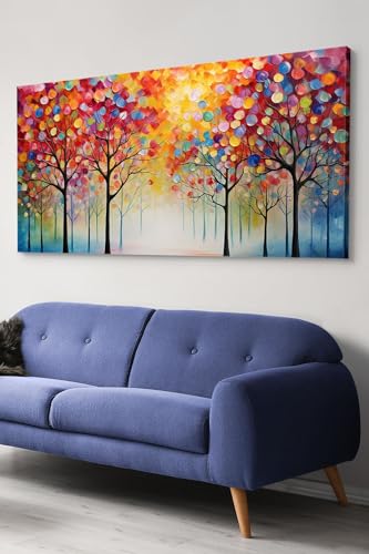 Renkli Soyut Sanat Modern Çiçek ve Yaprak Kompozisyonu Tek Parça Kanvas - Canvas Tablo, 120 x 65, EV-Knvs-359