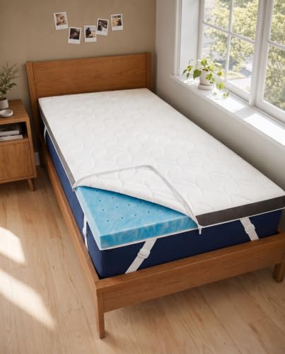 Image of Memory Foam Mattress Topper & Cooling Cover - Dorm Room Essentials - 3 Inch | Plush, Thick & Comfy, Pain & Pressure Relief, Twin XL Size Mattress Pad w / Straps & Removable Washable Cover, Oeko-Tex