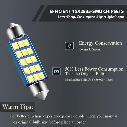 4 PCS 578 LED Bombillas Blancas 6500K 42mm miniatura 4