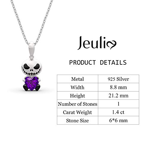 Image of Jeulia Hug Me Love Confession Skull Heart Cut Sterling Silver Necklace for Women Wife Girlfriend Engagement Wedding Anniversary or Birthday Christmas With Jewelry Box