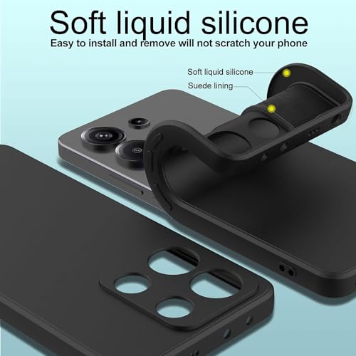 Image of DIZORO Compatible with Mi Redmi Note 13 5G Back Cover with Upgraded Square Edges for Camera Protection Shockproof Flexible Matte Liquid Silicone Mobile Phone Case (Black)