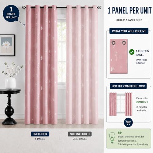 Image of BFAM Kids Blackout Curtains 7 feet Set of 1 - 100% Room Darkening, Thermal Insulated, Noise Reducing, Cute Unicorn Pink Prints, Eyelet Curtains for Playroom, Bedroom & Nursery, Pack of 1 Curtain