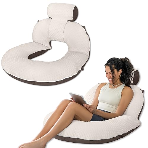 INSEN Reading Pillow, Back Pillow for Sitting in Bed and Couch, Gaming Pillow for Adults, Sit Up Support for Bed (Dot Velvet-Brown, Upgraded)