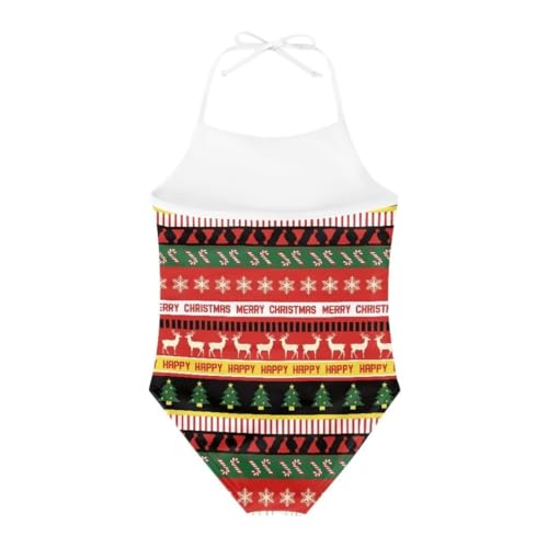 Image of Christmas Girls One-Piece Swimsuits Beach Halter Swimwear Bathing Suit for 3-10 Years