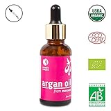 Aceite de argán de Marruecos de Fatima’s Garden - Certificado 100% orgánico por Ecocert y USDA, humectante para rostro, cuerpo, uñas para una piel suave, luminosa, cabello fuerte-30ml