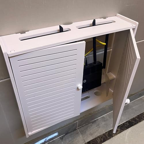 Caja de almacenamiento de enrutador de pared de doble cubierta, WiFi multifuncional con gestión de cables, elegante estante flotante para TV y solución creativa de almacenamiento para decoración del