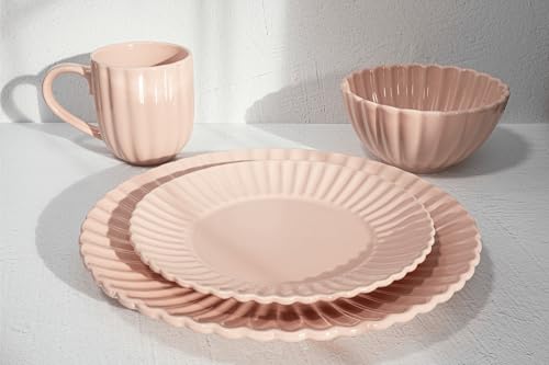 Image of 16 Piece Dinnerware Set Aruba (Pink Sunset) Plates, Bowls, and Mugs Set for 4