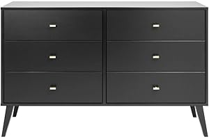Prepac Milo Black Dresser 6 Drawers Mid-Century Modern Bedroom Furniture