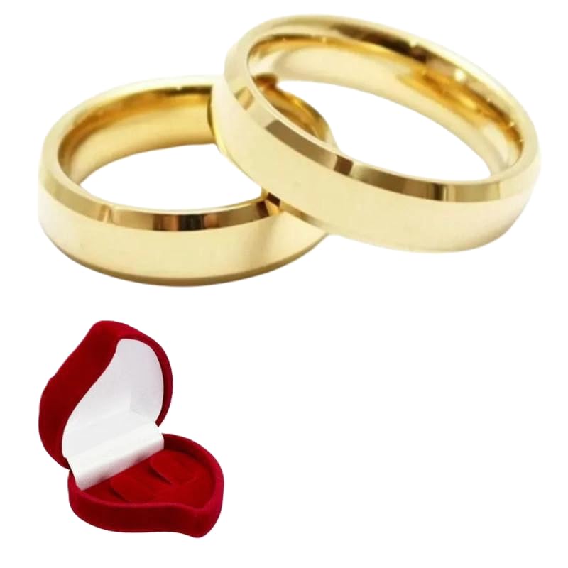 Alianças Tungstenio Par 6mm Italianas Chanfradas Banhadas a Ouro 24k e Caixa de Veludo Premium Casamento Noivado Namoro