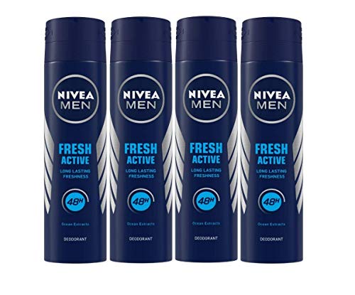 NIVEA Fresh Active Fragrance Spray Deodorant For Men, 4 Count