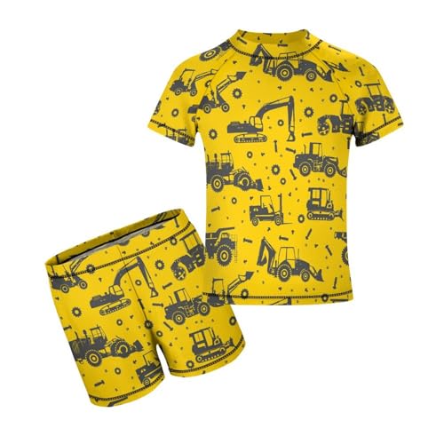 Cartoon Excavator and TractorChildren's Swimsuits Boys Two Piece Suit7-9Y（120cm）