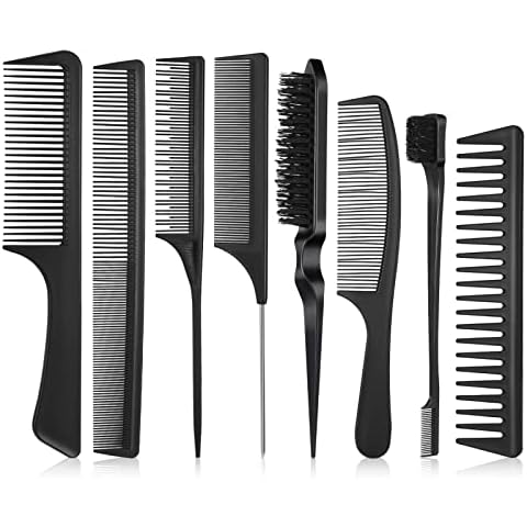 Fuyamp 8 In 1 Slick Brush Set Styling Comb Set, Plastic Bristle Hair Brush Teasing Comb Edge Hair Brush Grooming Combs Sturdy Rat Tail Comb Double Sided Edge Brush for Women Hair Slicking(Style 2) Cover