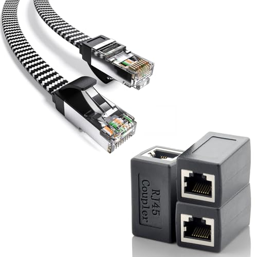 Cable Ethernet Cat8 plano trenzado 10 pies con extensores RJ45 miniatura 1