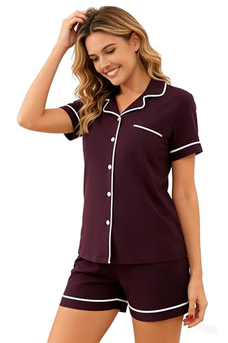 Image of 100% Cotton Pajama Sets for Women 2 Piece Long Sleeve Button Down Pjs Soft Comfy Ladies Sleepwear Lounge Sets S-XL