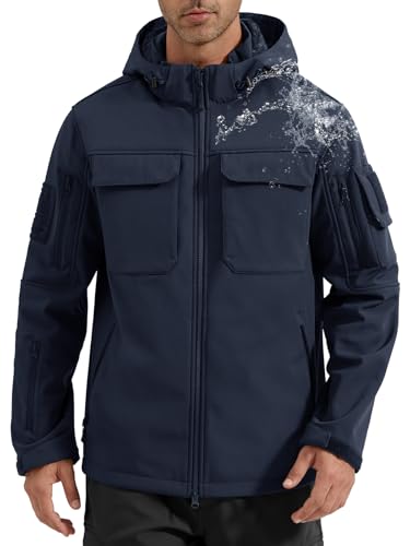 Image of FREE SOLDIER Men's Waterproof Softshell Jacket Fleece Lined Outdoor Jacket Tactical Military Hoodie Windbreaker