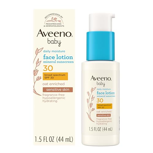 Image of Aveeno Baby Daily Moisture Face Lotion SPF 30, 1.5 fl. oz | Oat Enriched Face Moisturizer with Mineral Sunscreen, Broad-Spectrum Sun Protection for Sensitive Skin, Hypoallergenic