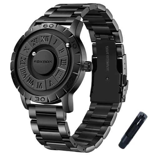SACOSDING Mens Watches Magnetic Suspension Analog Quartz Watch for Men Classic Roman Time Scale Timing Bezel Waterproof Super Magnetic Mens Watch Casual Gift(Steel Belt-Black)
