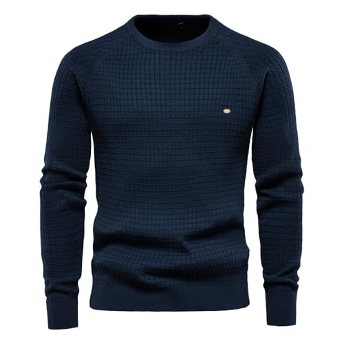 Men's Crewneck Pullover Sweater Knit Textured Casual Slim Fit Lightweight Sweaters with Ribbing Edge