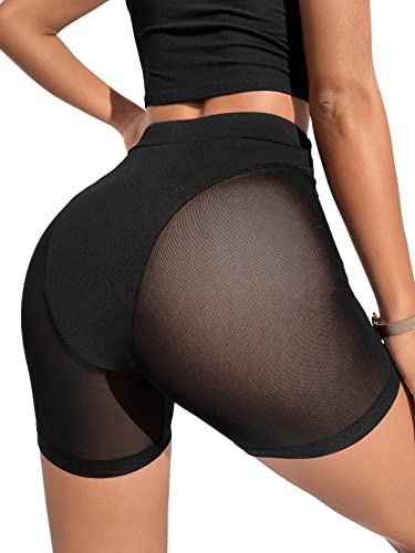 OYOANGLE Women's Sheer Mesh High Waist Biker Shorts Skinny Short Leggings Slip Shorts2