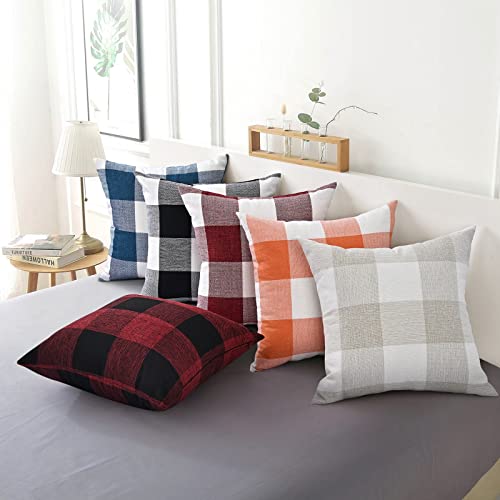 Yastouay Buffalo Plaid Throw Pillow Covers Set Of 2 Square Pillow Cover Case Navy Blue & White Buffalo Plaid Pillow Cover For Home Decor Sofa Bedroom 18" X 18" #TOP6