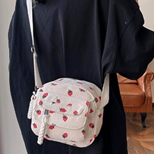 Japanese Harajuku Corduroy Crossbody Bag with Cute Strawberry Pattern Compact Small Shoulder Purse for Women and Girls3