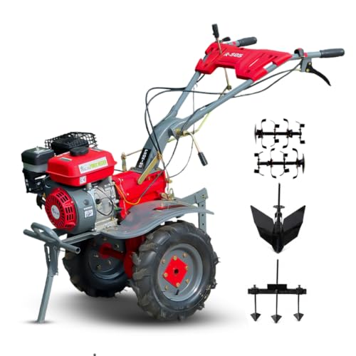 Image of RBW Power Weeder Machine for Agriculture 4 Stroke | 7.5 HP Petrol Engine 245cc Heavy Duty Power Weeder Plough,Cultivator Blades Attachments for Soil Preparation, Weeding, Farming & Garden (R-505,Red)