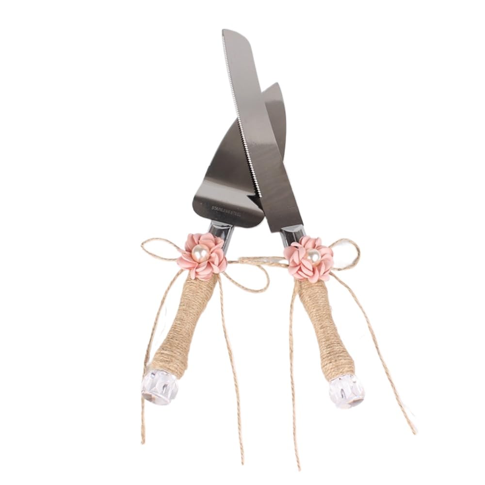 2 Pieces Mahjong and Pearl Simulation Flower Wedding Cake Knife Shovel Server Set Stainless Steel Cake Knife Shovel Baking Props Pizza Knife (A)