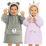 Toddler Snuggie 2-6yr, Comfy Animal Wearable Blanket Kids Blanket Hoodie 2t 3t 4t Snuggy, Oversized Fleece Poncho Girls, Boys (Unicorn Hoodie)