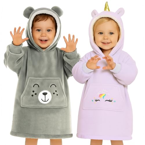 Toddler Snuggie 2-6yr, Comfy Animal Wearable Blanket Kids Blanket Hoodie 2t 3t 4t Snuggy, Oversized Fleece Poncho Girls, Boys (Unicorn Hoodie)