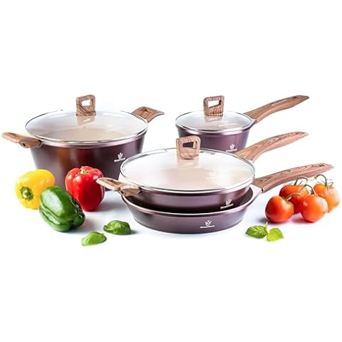 Waxonware 7pc Kitchen Pots and Pans Set Non stick German Coated, Kitchen Cookware Set Premium - Dishwasher Safe and 100% PFOA and PTFE Free - Induction Cooking Non Stick Pots and Pan Set - Marbellous Cover