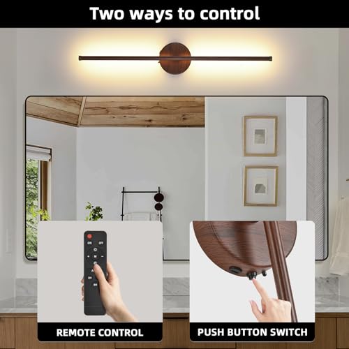 Image of Wall Sconces Battery Operated Set of Two, Faux Walnut Finish Wall Light with Remote Control 350 Rotate, 27.6 Inch Dimmable USB Rechargeable Wall Lamp for Living Room Bedroom Hallway