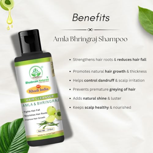 Image of Khadi Organic and Natural Amla & Bhringraj Shampoo Strengthens Hair, Promotes Growth, and Reduces Dandruff | Anti Dandruff Shampoo for Nourishing Hair| Suitable for All Hair Types, Pack of 2