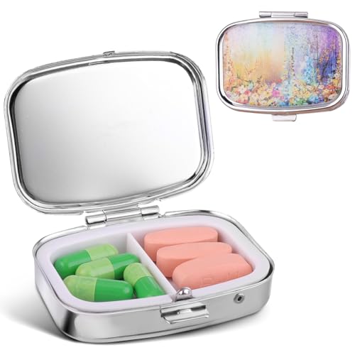 WLLHYF Pillendoosje 2 vakken met spiegel draagbare kleine tablettendoos retro bloemen pillen-organizer voor vitamine visolie pillen tassen portemonnees reizen