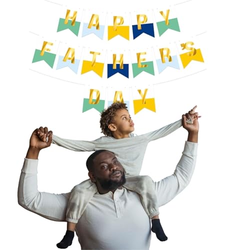 Image of Happy Father's Day Glitter Black Beer Bunting Banner for Dad Father's Party Decorations Backdrop Garland for Father's Day (White Blue Yellow Double)