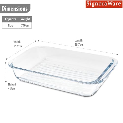 Image of SignoraWare Bake 'N' Serve Brorsilicate Glass Zig zag Rectangular Dish | Microwave & Dishwasher Safe | Elegant & Durable Design | Ideal for Baking, Serving, Storing & Reheating Food (1 LTR | Clear)