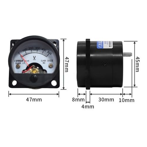 Panel-Mount Analog DC Voltmeter SO45, 0-500V Measuring Range, Direct Connect Terminals, Class 2.5, -10°C to +55°C, <4s Response