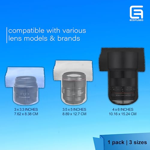 Eco-Fused Camera Lens Pouches - Microfiber Lens Cloth Bag - 4 Pack - Soft Camera Wraps for Multi-Sized Lenses and Accessories - Camera Bag Inserts - Home Travel Photography (Black/Gray/Blue)