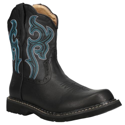 ROPER Womens Chunk Rider Embroidery Round Toe Casual Boots Ankle Low Heel 1-2" - Black2