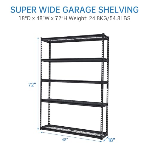 Image of Heavy Duty Storage Shelves 48x18x72 in, 2500Lbs Adjustable Metal Shelving for Garage Organization, Durable Garage Shelving Easy Assemble