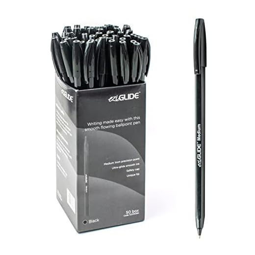 Eziglide Ballpoint Black Pen, Pack of 50, Smooth Writing Action - Medium Point (1.0mm) Black coloured Ball Point Pens; Ideal for School, Work, Home stationary supplies