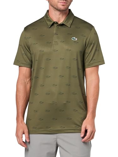 Lacoste Men's Regular Fit UV Protect All-Over Print Golf Polo Shirt, Olive/Olive/Sinople, Large