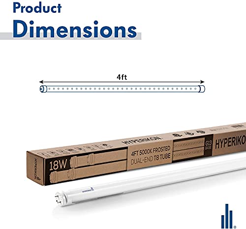 Hyperikon 4 Foot LED Tube, T8 T10 T12 40 Watt Replacement (18W), Dual End Ballast Compatible, Frosted Lens, UL, DLC, Crystal White, 24 Pack