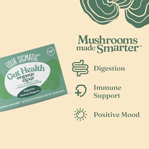 Image of Four Sigmatic Gut Health Mushroom Elixir | Coffee Alternative with Organic Turkey Tail, Organic Chaga Mushroom Powder, Rose Hips & Mint | Digestive Support & Immune Support | 20 Packets